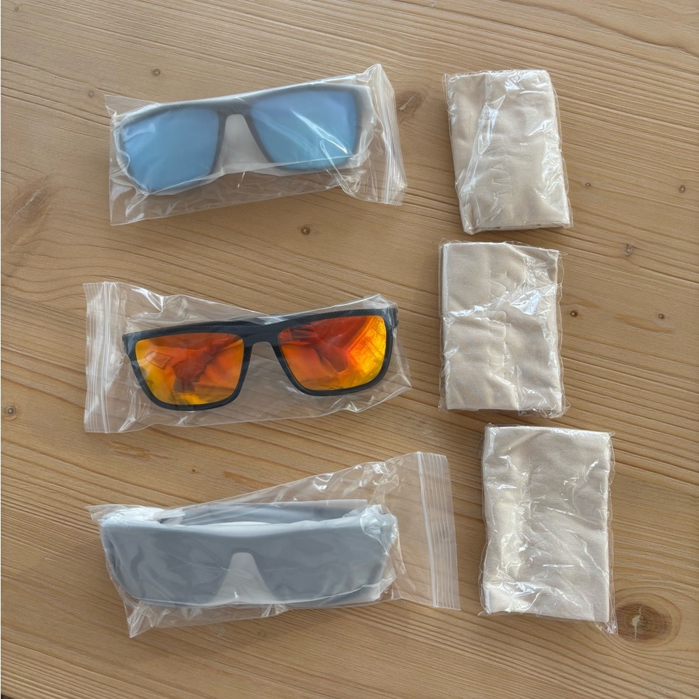 MASDUN Polarized Sunglasses 3 Pack Black/Red/Blue New w/box